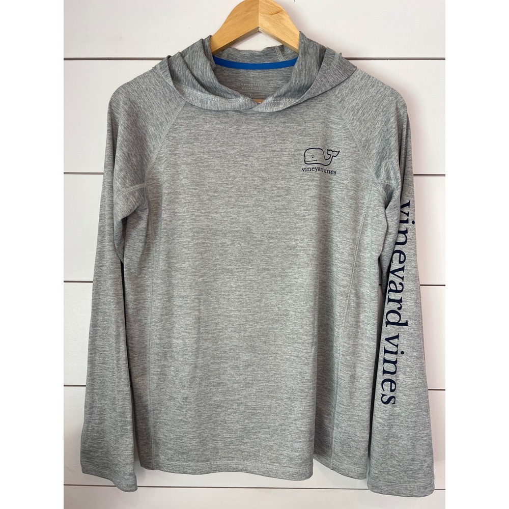 Vineyard Vines Kids Gray Performance Hoodie Long Sleeve Whale Graphic XL
